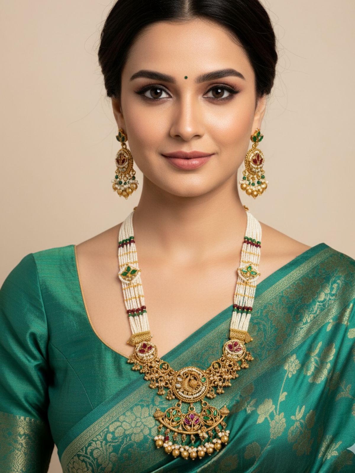 Madhulika Long Antique Gold Jewellery Necklace Set With Pearls