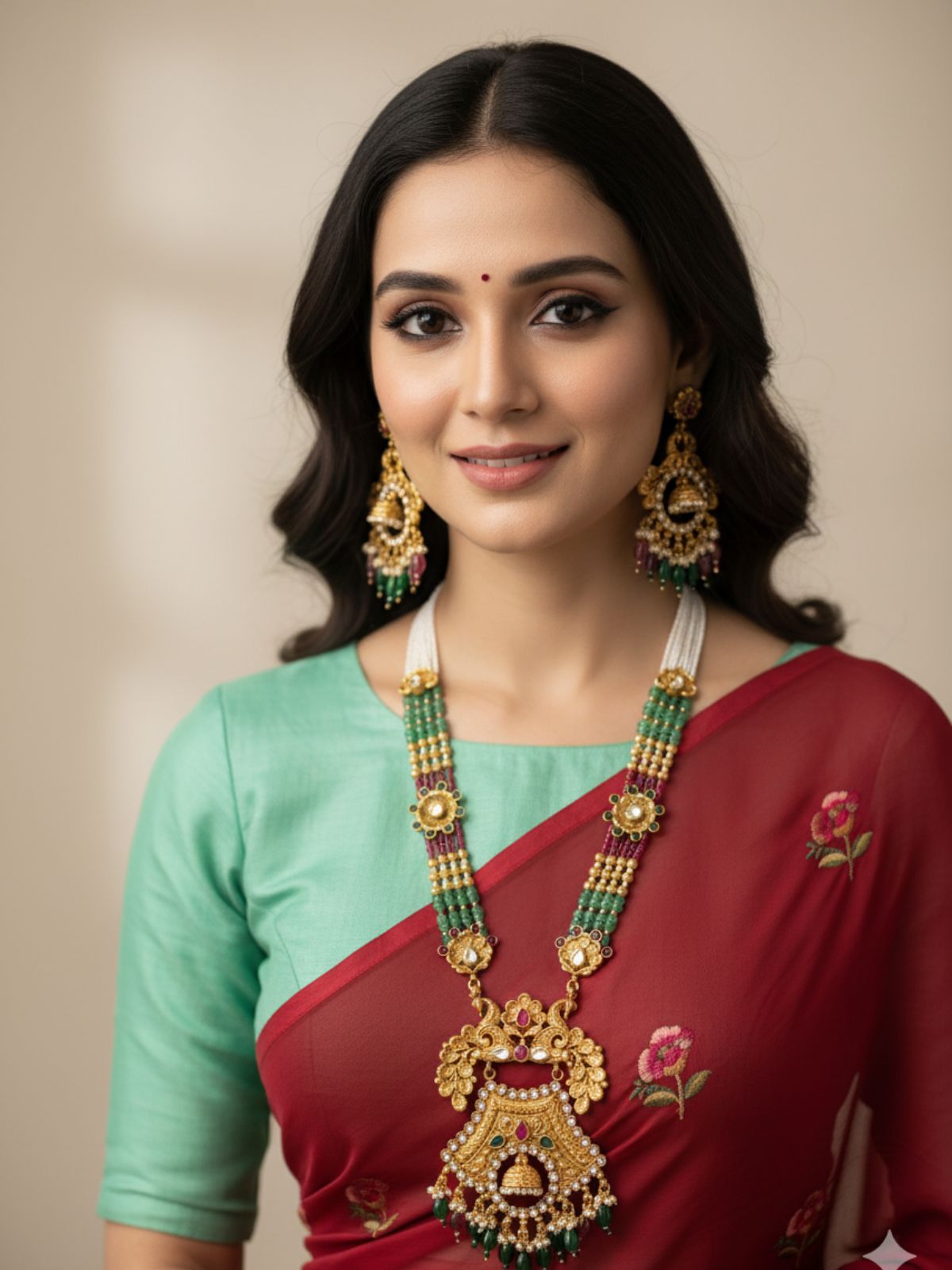 raditional  Women's Long Antique Golden Pendant Necklace Set