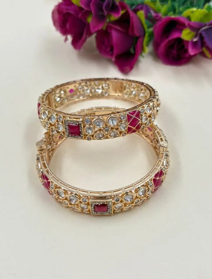 Gold Plated Ruby And Kundan studded Bangles For Women - Wedding And Party Wear Bangles 
