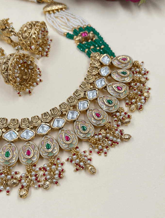 Gold Plated Beaded Heritage Jewellery Set For Women - Wedding & Fesitive Jewellery Set