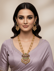 Gold Plated Antique Golden Heritage Design Necklace Set - Wedding Jewellery