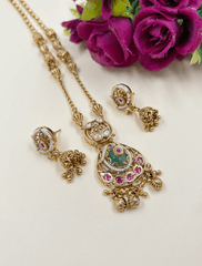 Elegant Gold Plated Chain Pendant Necklace Set For Women - Traditional Jewellery Set