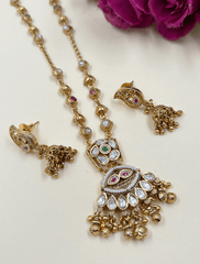 Elegant Gold Plated Antique Pendant Set With Chain - Traditioanal And Ethnic Wear Jewellery Set