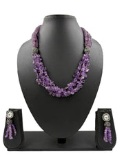 Designer Semi Precious Amethyst Teardrops Beaded Necklace Set For Women - Purple Beaded Jewelry 