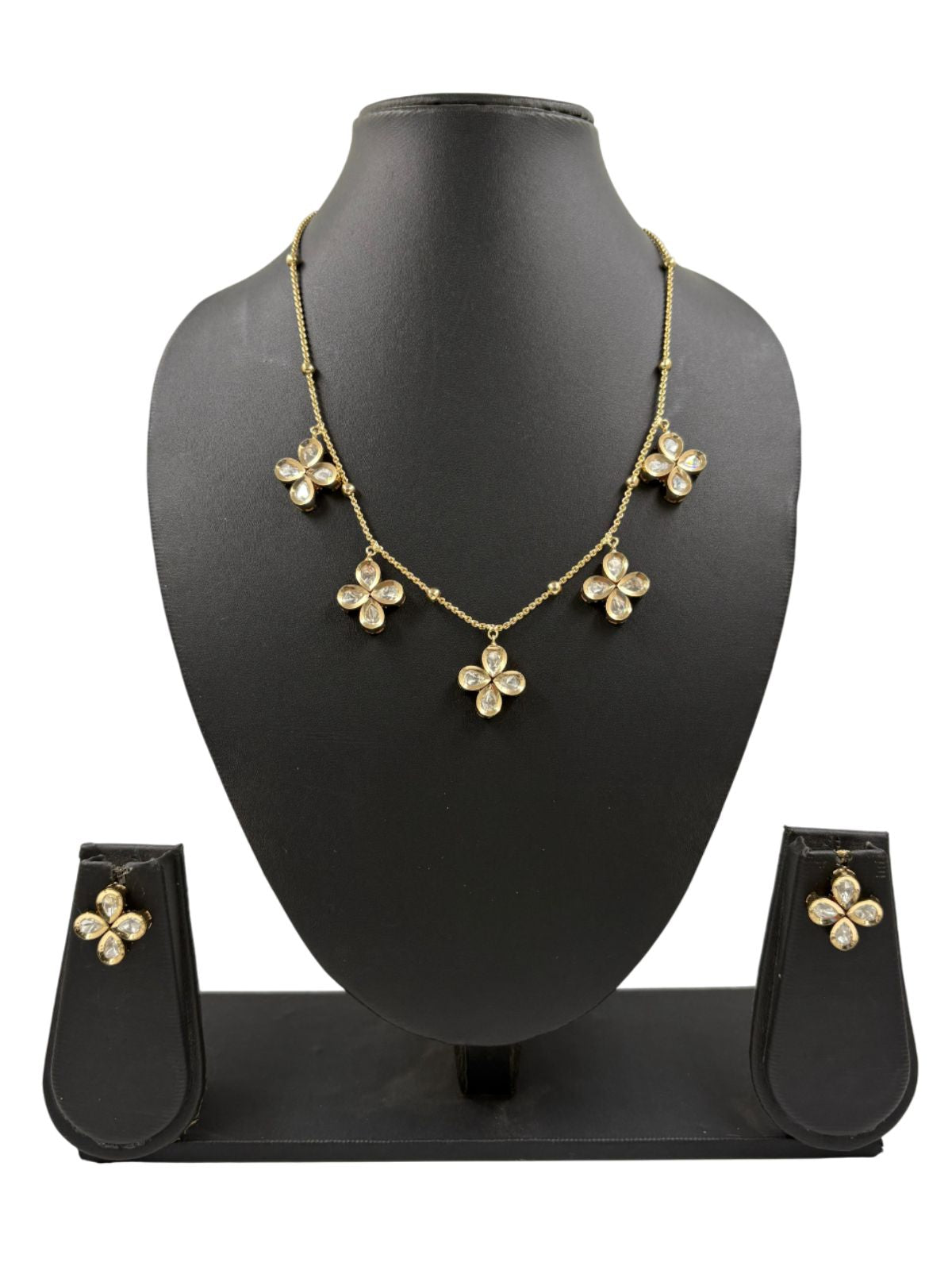 Elegant And Minimal Chain Necklace Set With Floral Polki Drops - Indo Western Necklace 