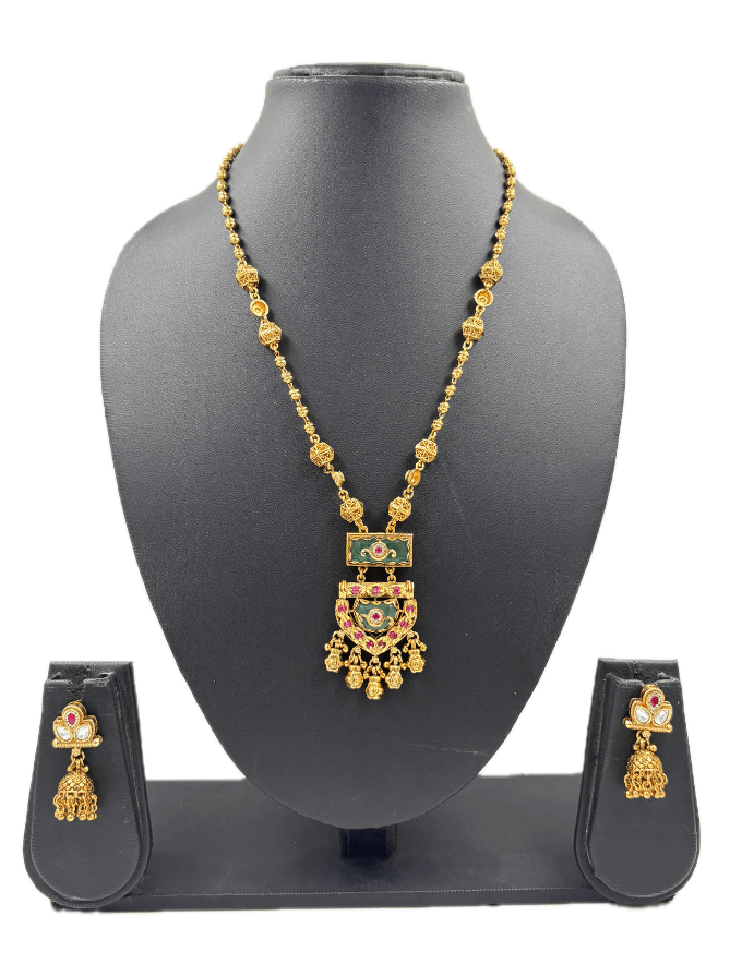Gold Plated Heritage Look Delicate Antique Chain Pendant Necklace Set For Women