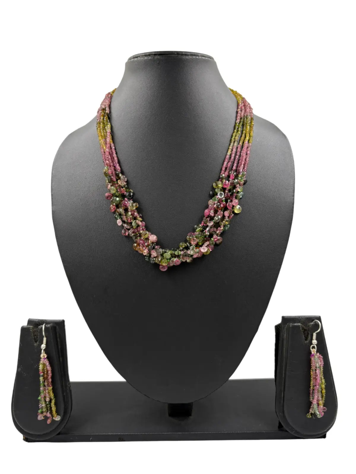 Exquisite Handcrafted Multilayered Real Tourmaline Beads Necklace Set For Women - Designer Gemstone Jewelry 