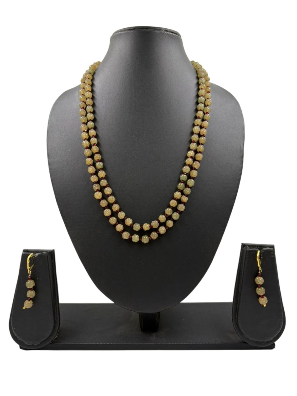 Double Layered Gemstone Jade Pastel Green Watermelon Beads Necklace For Women 