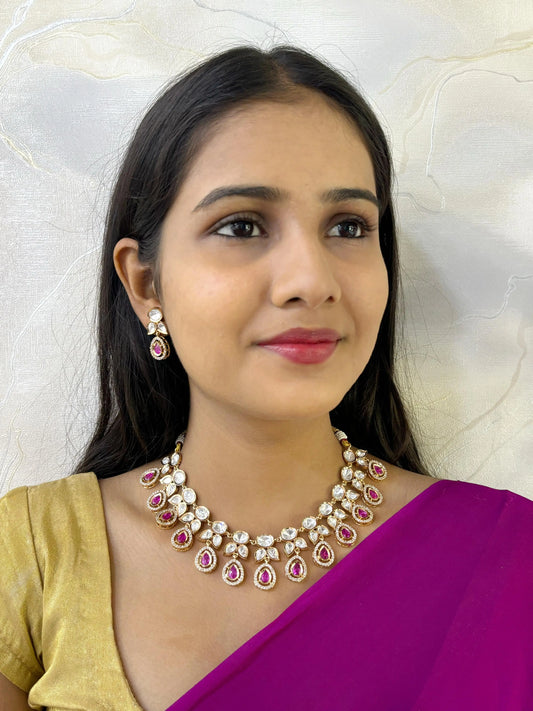 Beautiful Red Kundan Polki Necklace Set | Designer Polki Jewellery