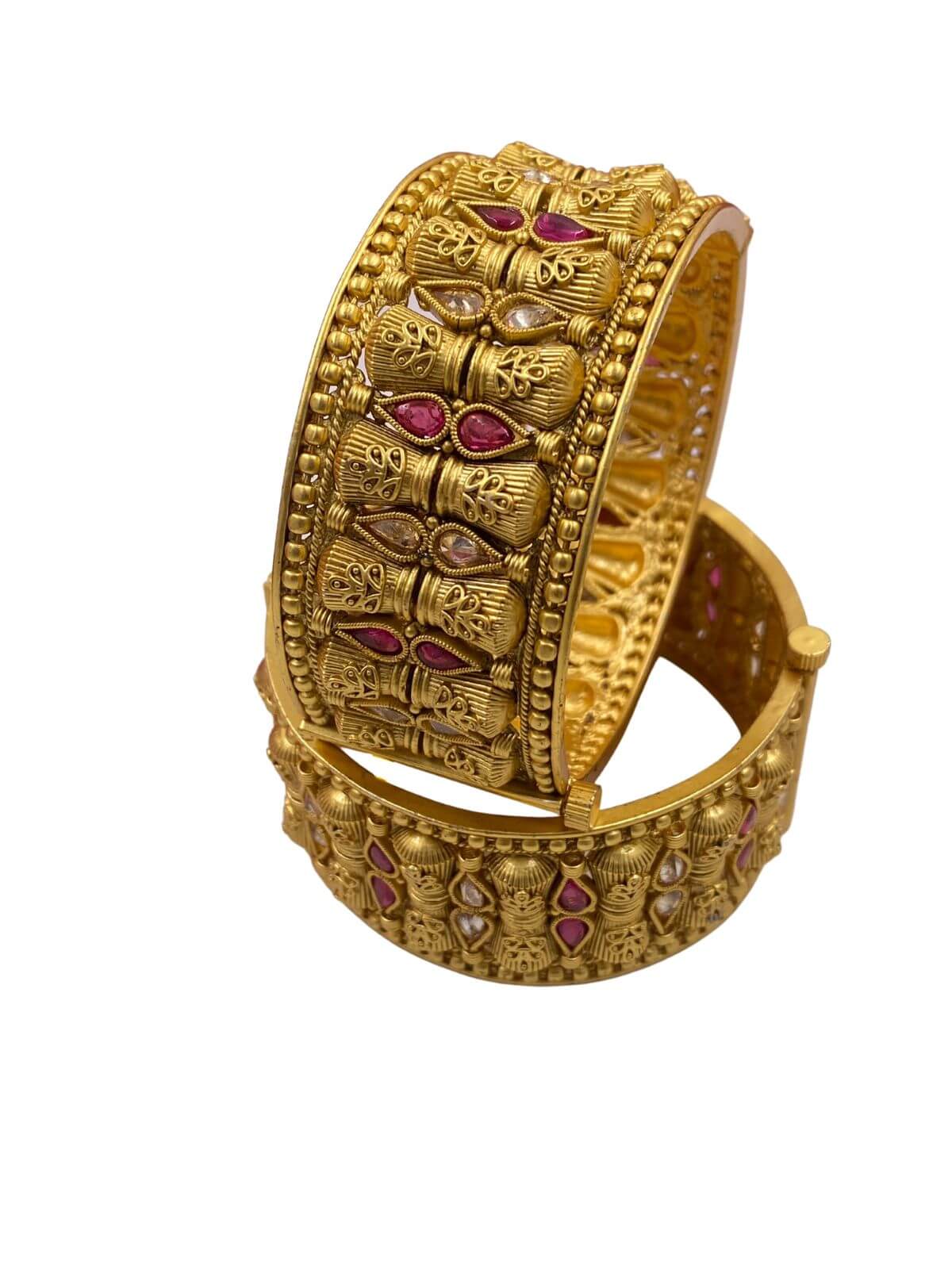 Meera Gold Plated Antique Broad Bangles Broad Kada Bangles