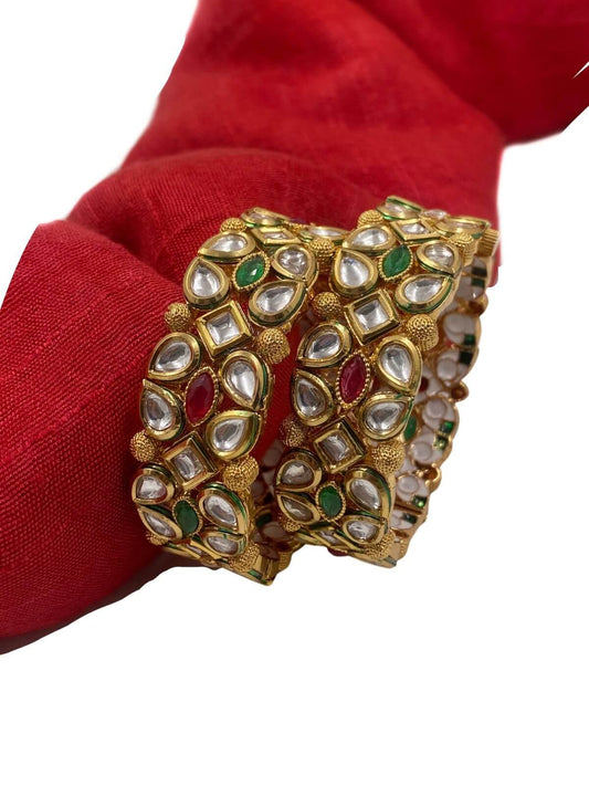  gold plated Multi Color Kundan Openable Bangles for women 