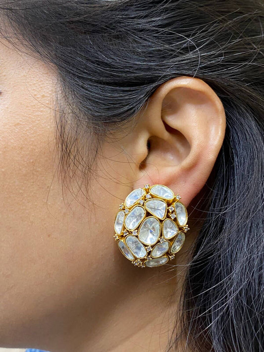 Designer big size Moissanite uncut Polki Stud Earrings For Women 