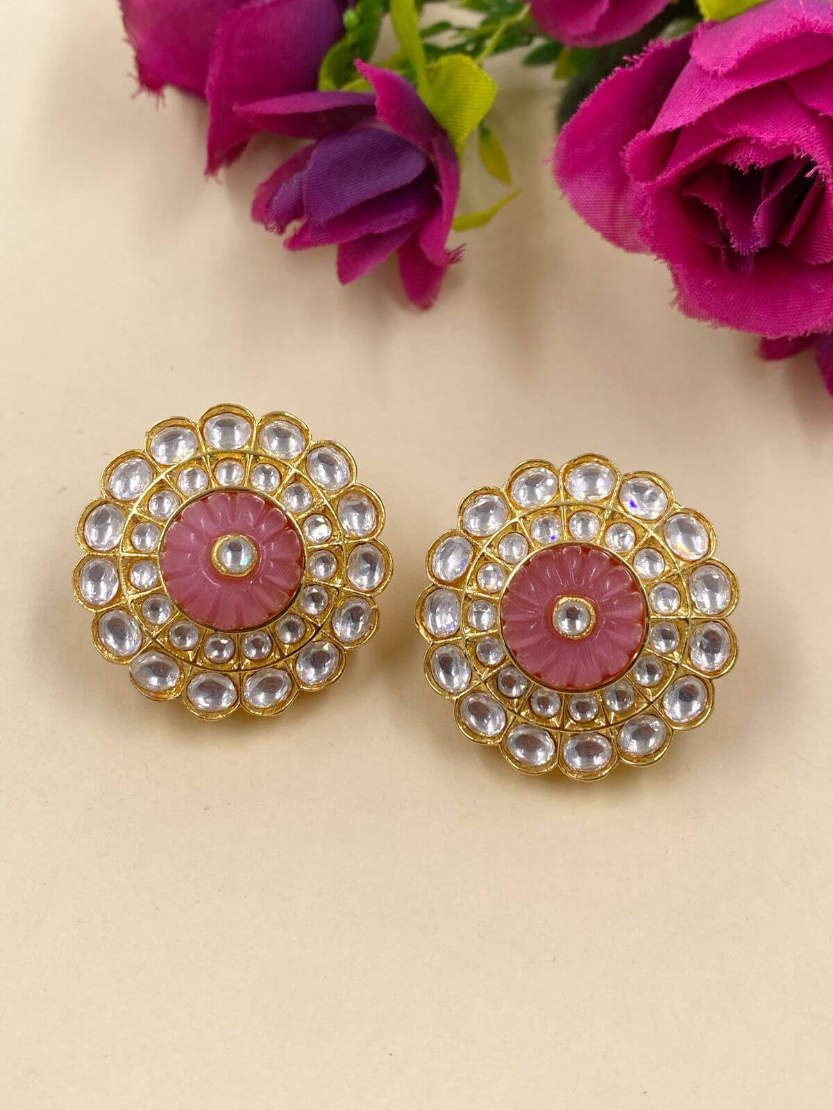 Big Pik Kundan Stud Earrings for women 