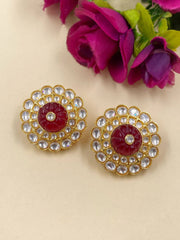 Big Red Kundan Stud Earrings for women 