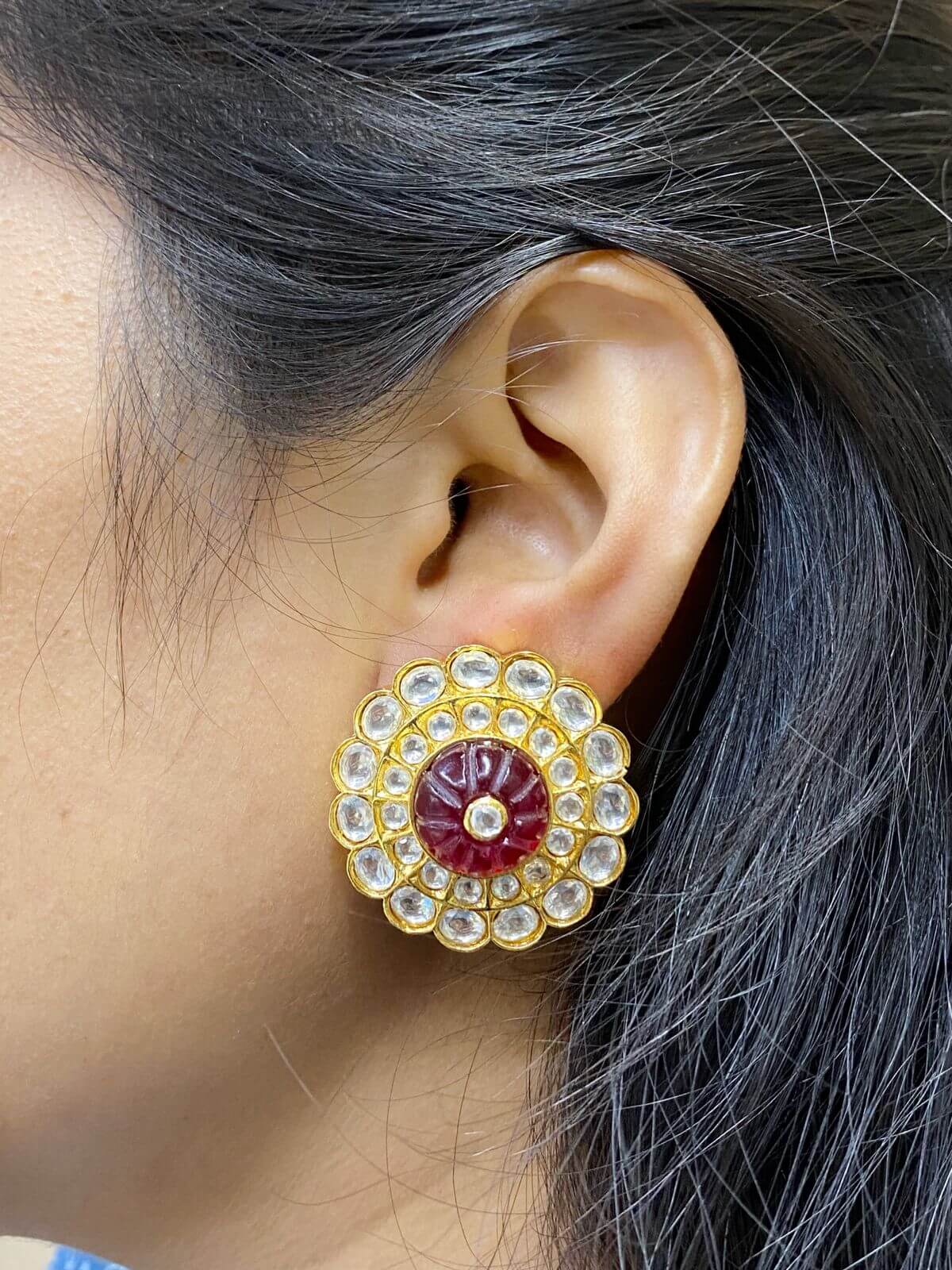 Big Kundan Stud Earrings For Women – Gehna Shop