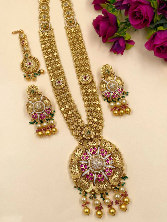 Long Antique Gold Jewellery Necklace Set 