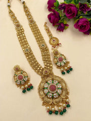 Swara Long Antique Gold Jewellery Necklace Set For Weddings By Gehna Shop