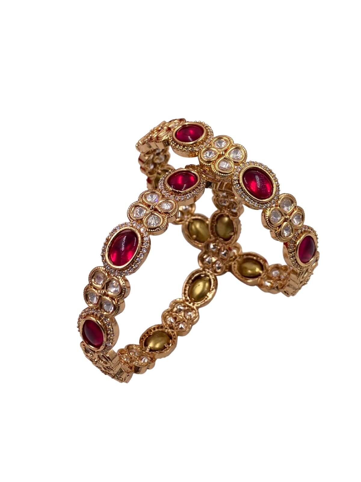 Gold Plated Kundan And Ruby Bangles For Women