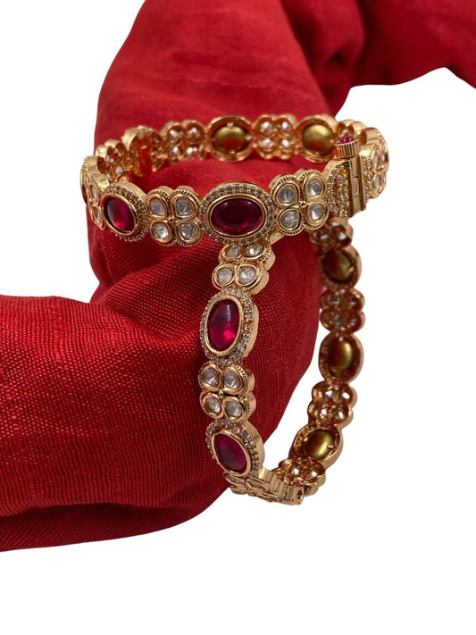 Gold Plated Kundan And Ruby Bangles For Women