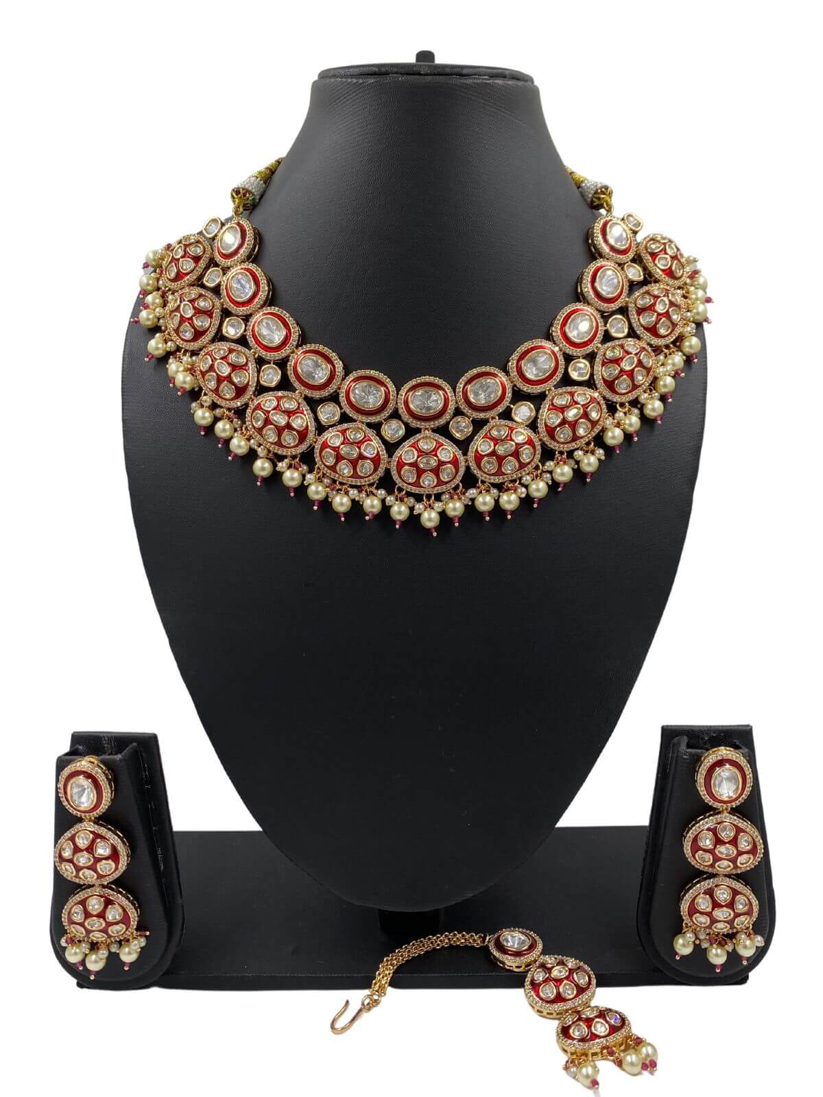 Red Polki Bridal Jewellery Neckace Set 