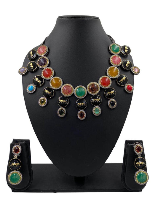 Sabyasachi Inspired Multi Color Stone Statement Necklace Set 