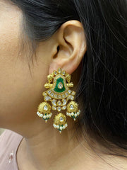 Designer Antique Kundan Jhumka Earrings | Green Wedding and party earrings