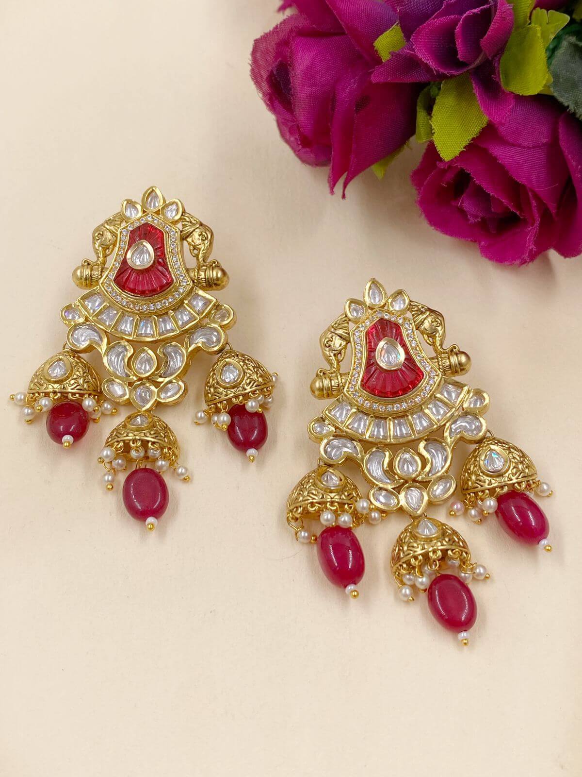 Designer Antique Kundan Jhumka Earrings | Wedding and party earrings