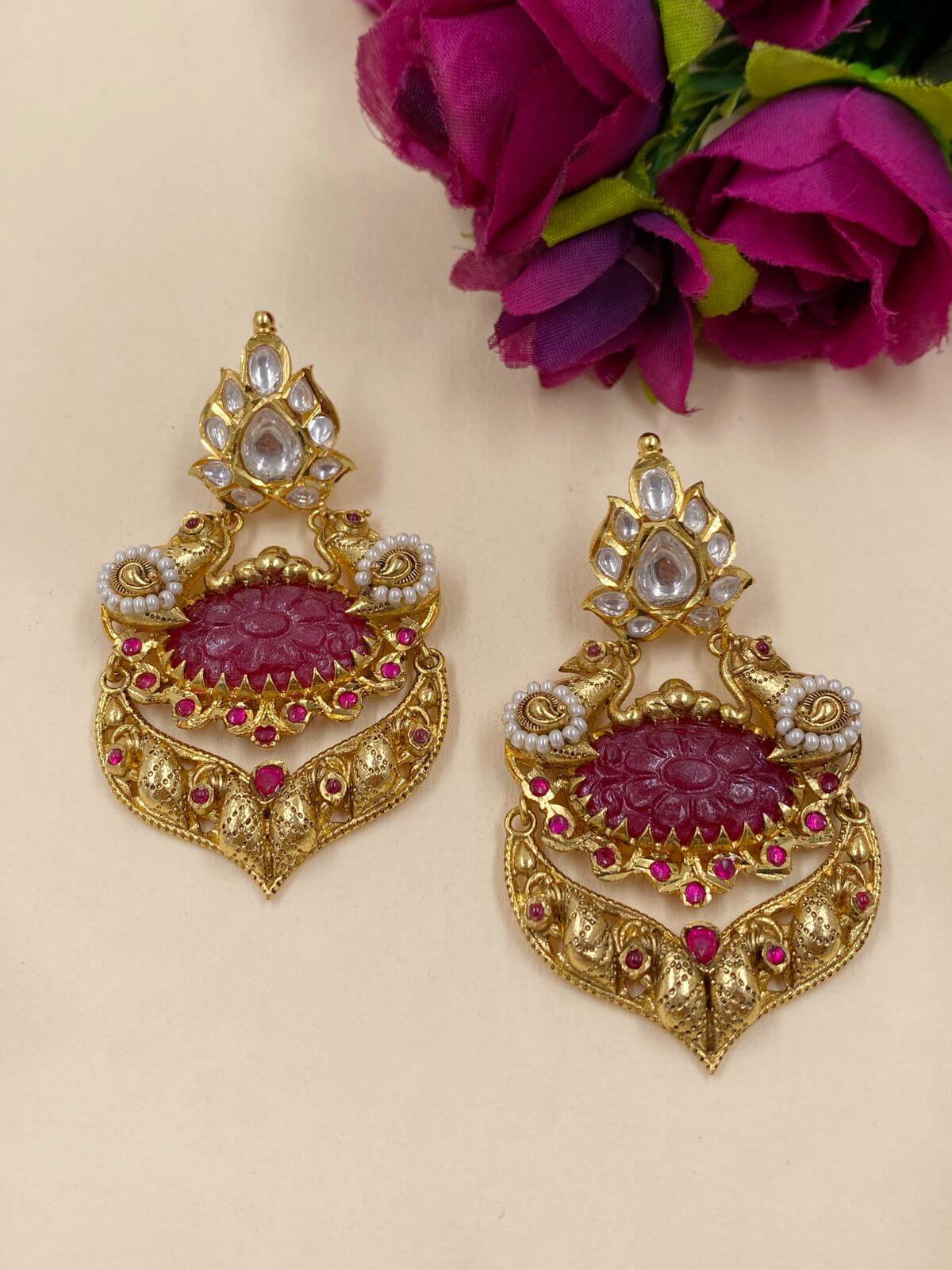 Designer Antique Polki Dangler Earrings for Women 