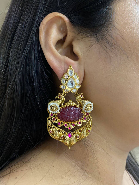 Designer Antique Polki Dangler Earrings for Women 