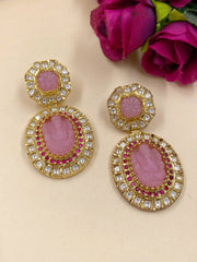  Designer Gold Plated Ganesha Long Pink Polki Earrings for women 
