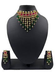 Handcrafted Red Jadau Choker Necklace Set