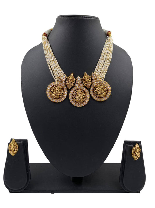 Short Antique Polki Lakshmi Devi Necklace Set | Temple Jewellery Necklace