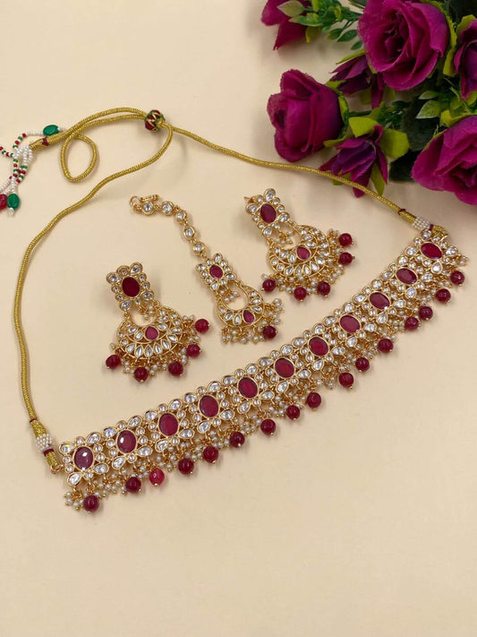 Designer Ruby and Polki Choker Set with Tikka | Modern Choker Designs 