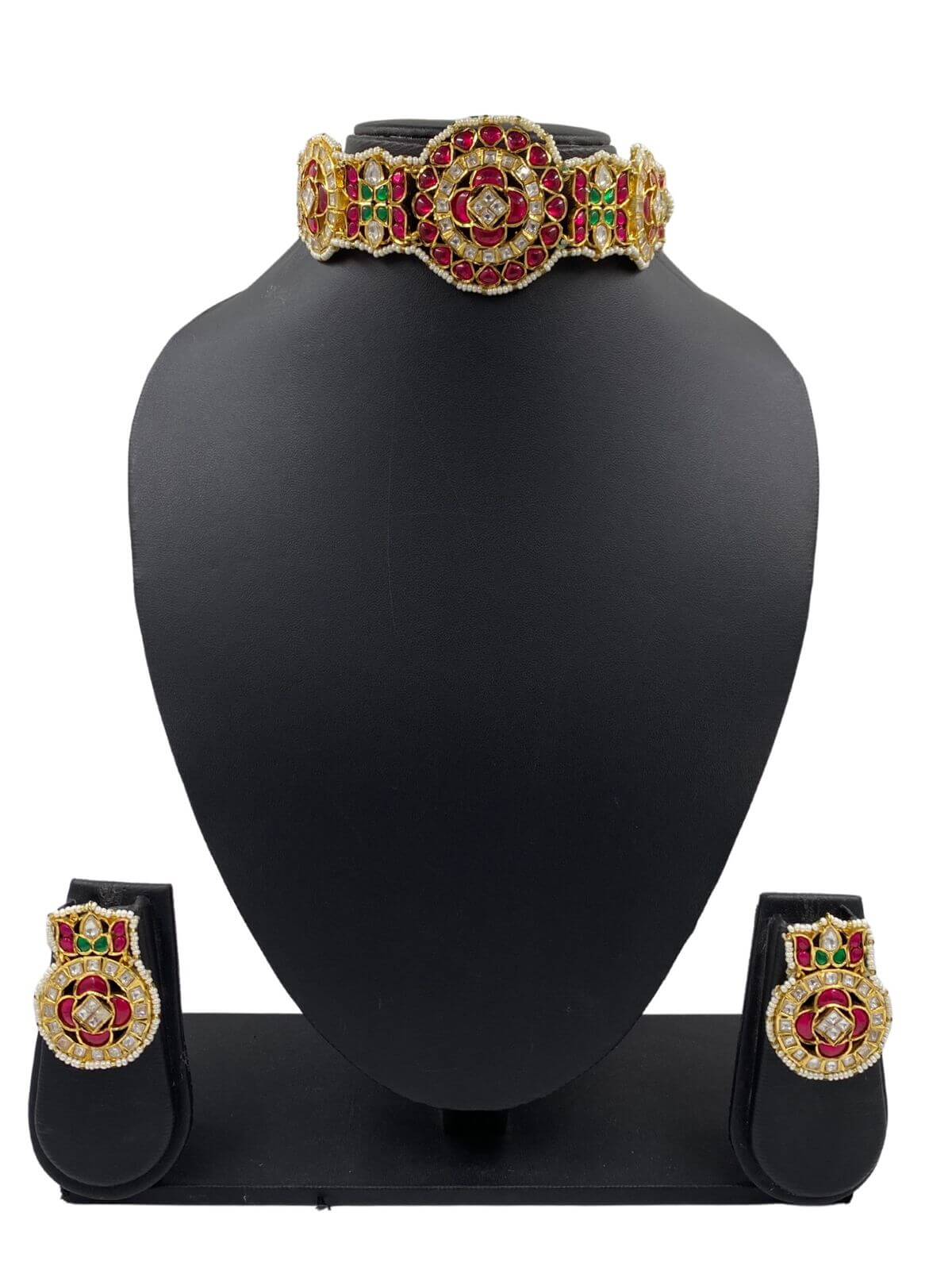  Designer Modern Look Ruby Polki Choker Jewellery Set for weddings and parties 