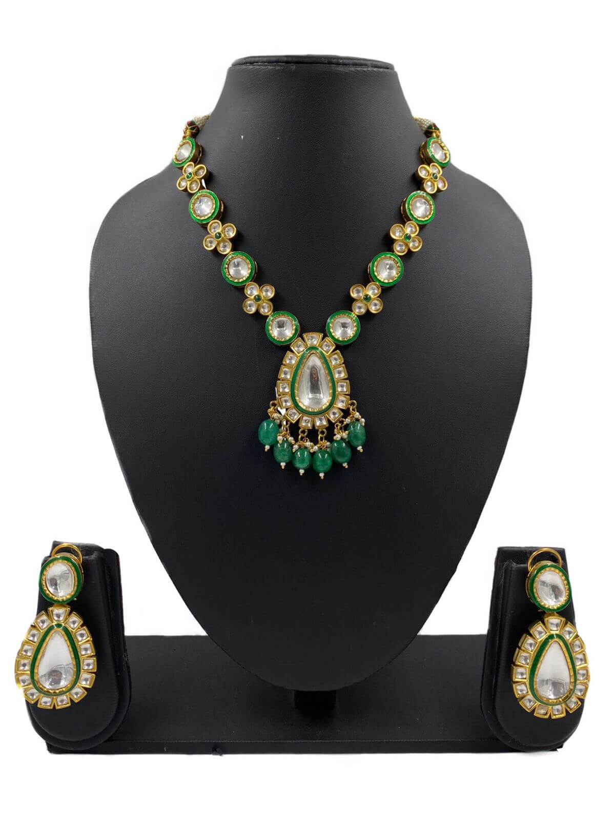  Gold Plated Short Green Polki Kundan Jewellery Necklace Set is the perfect fashion jewellery accessory