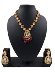  Gold Plated Short Red Polki Kundan Jewellery Necklace Set is the perfect fashion jewellery accessory