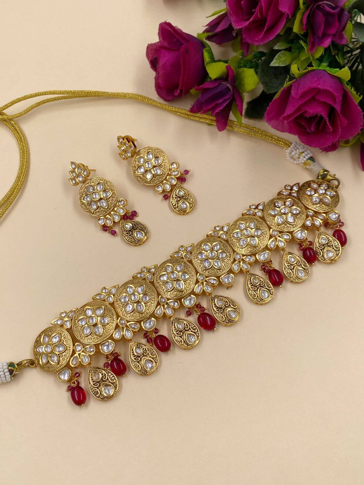 Red Kundan Choker Necklace Set – Cardinal Jewels
