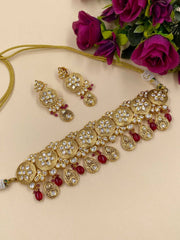  Designer Antique Polki red Choker Necklace Set for weddings And Parties 
