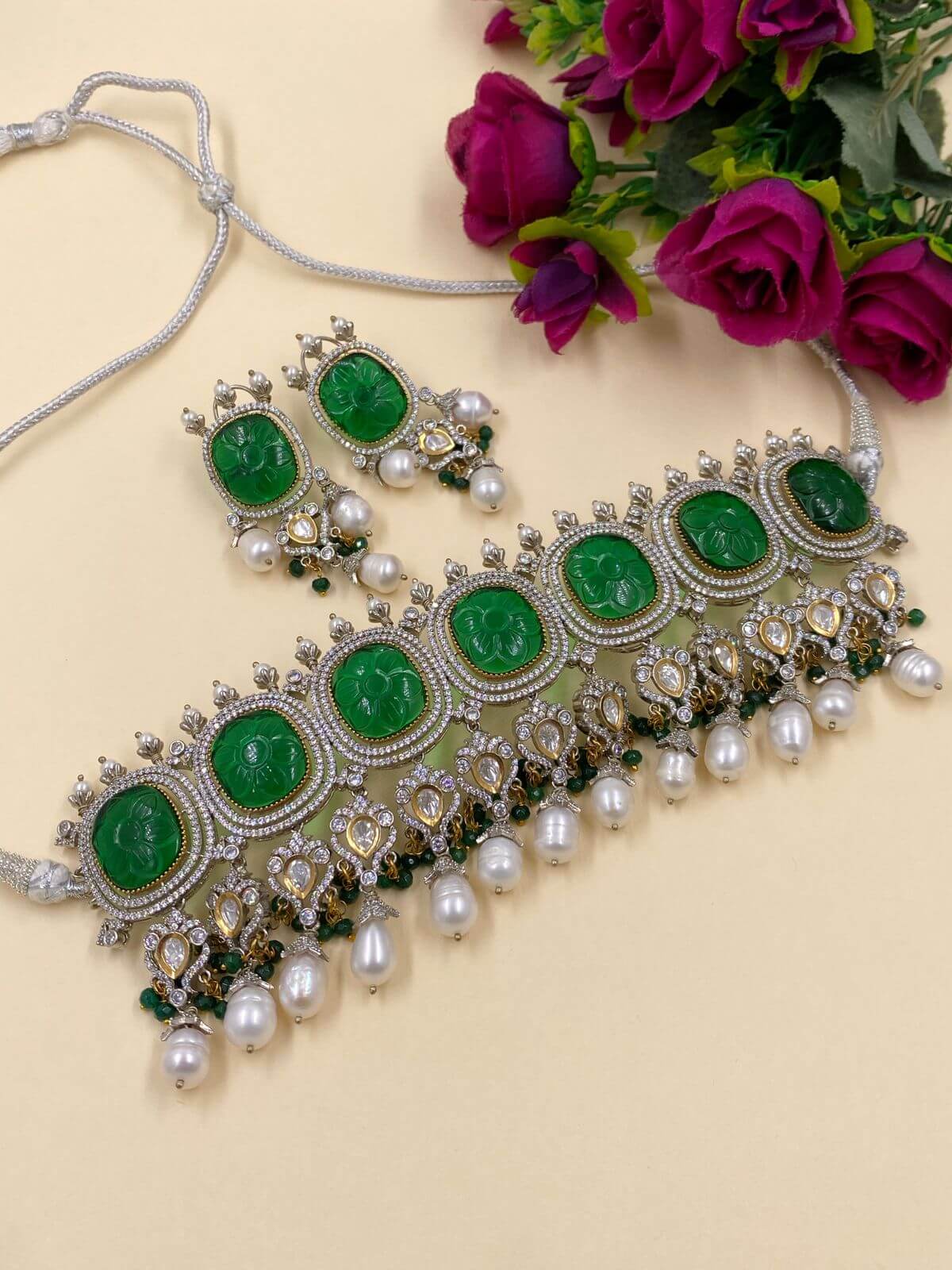 Emerald Stone Choker Necklace Buy Rubans 22K Gold-Plated Emerald