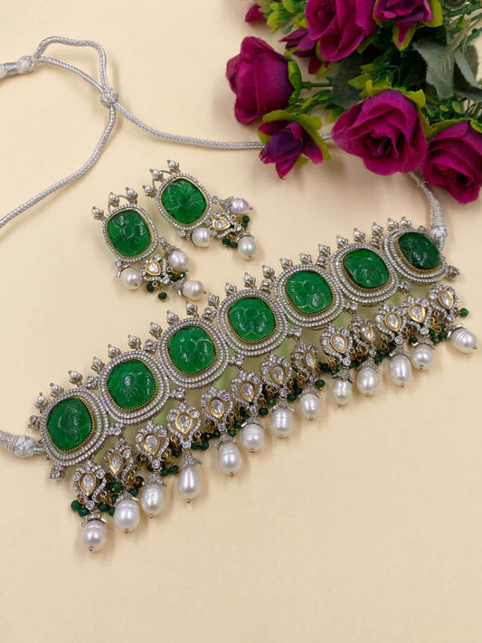 majestic emerald Green Victorian Choker Necklace Set