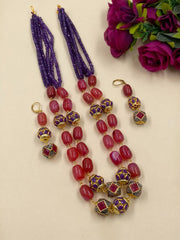 semi-precious pink onyx and amethyst Fancy beads Necklace for Women