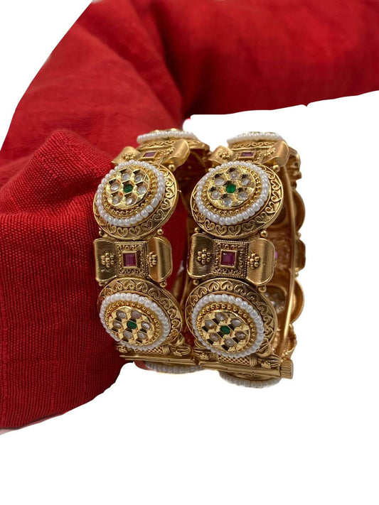designer and traditional look gold-plated antique Kundan Kada Bangles 