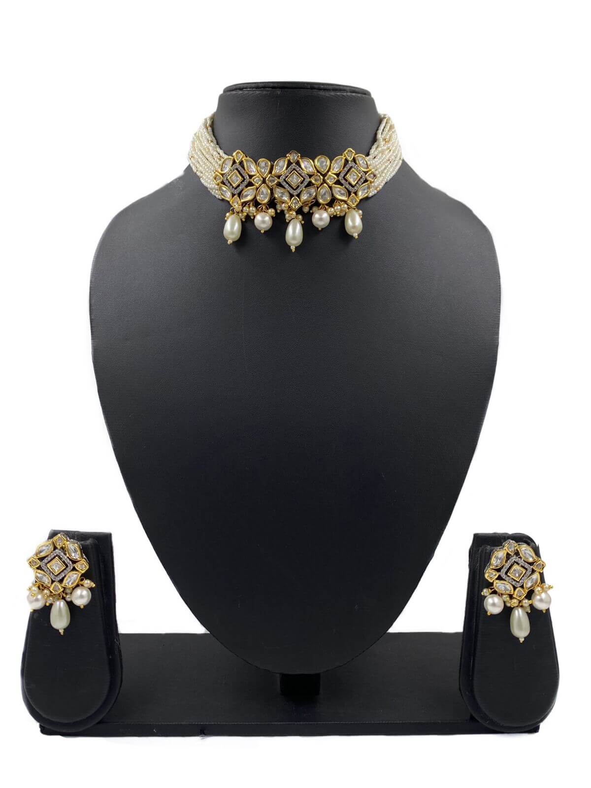 Modern Look Victorian Polki And Pearls Choker Necklace Set