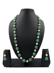 Semi Precious Pastel Green Jade And Shell Pearl Beaded Necklace 