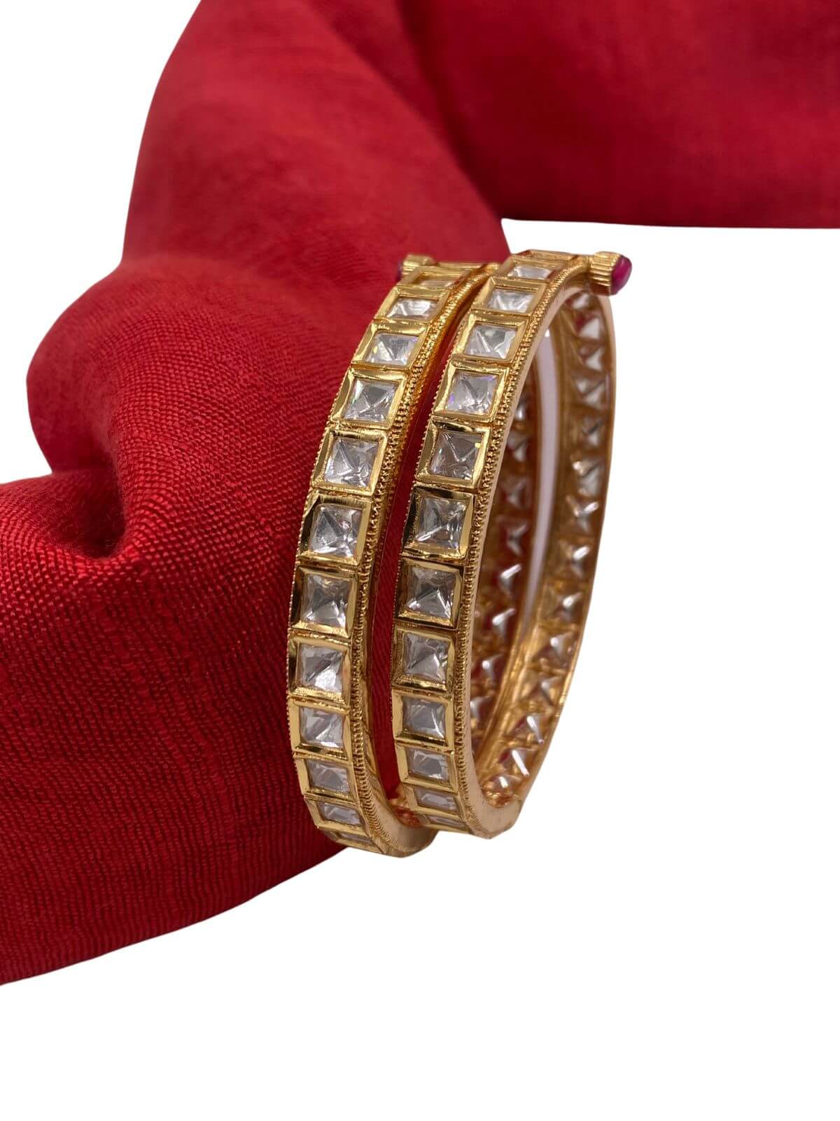  Traditional gold-plated artificial square shape Thin Polki Bangles 