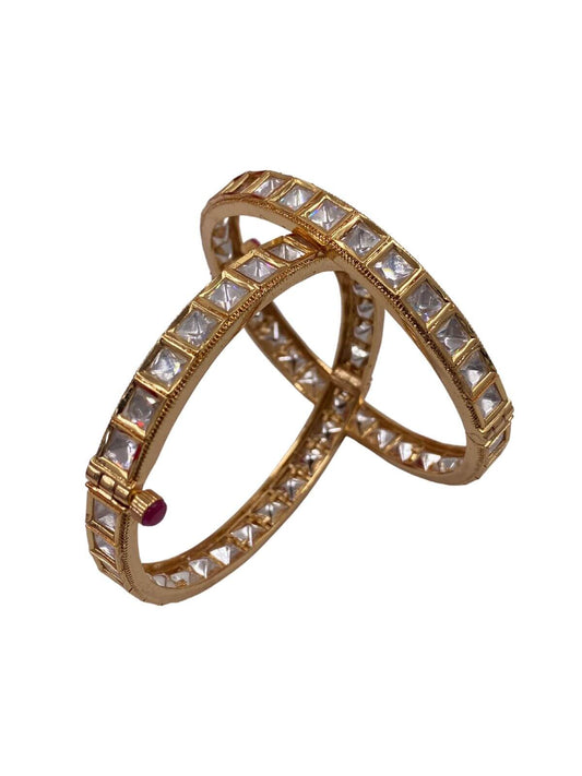  Traditional gold-plated artificial square shape Thin Polki Bangles 