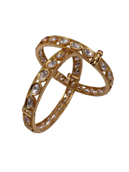 Artificial gold-plated oval shape sleek kundan Polki Bangles