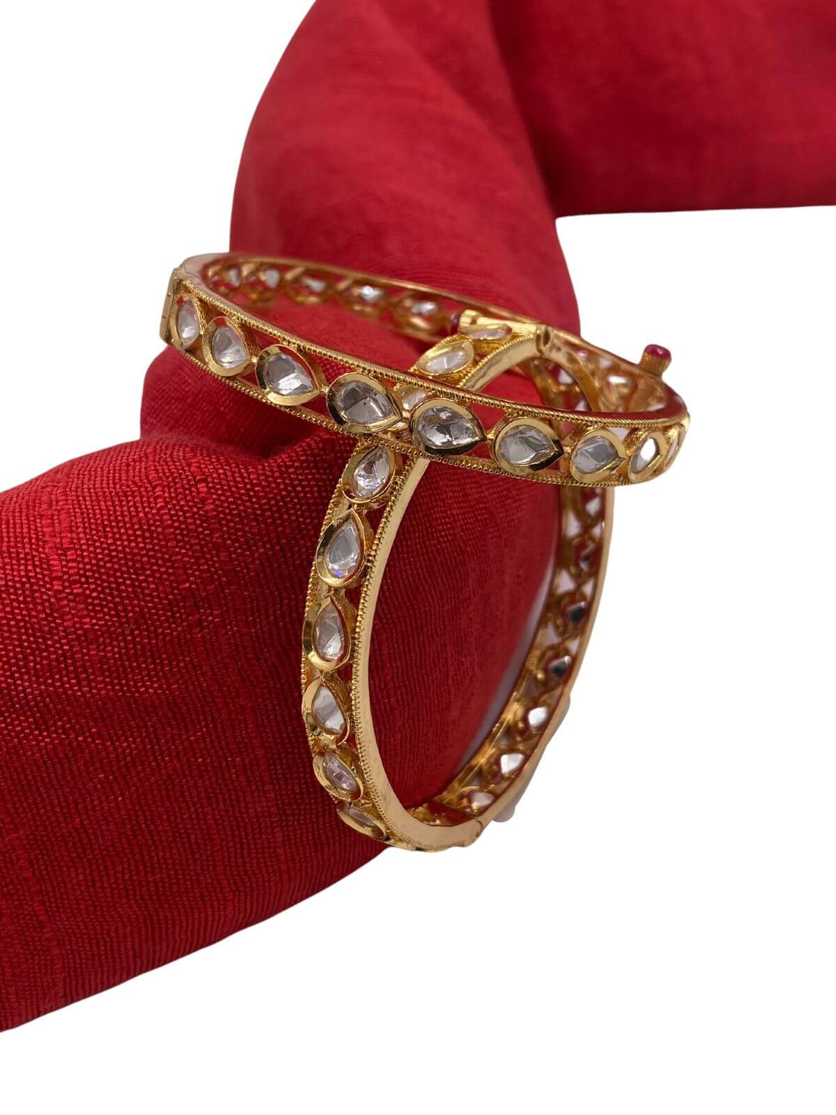 Traditional gold-plated artificial pear shape Thin Polki Bangles 