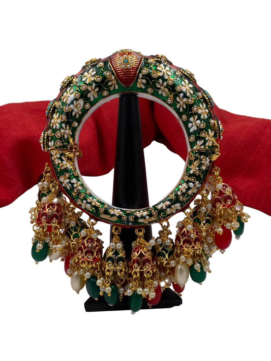 handcrafted Rajasthani Green Meenakari Pacheli Kada bracelet