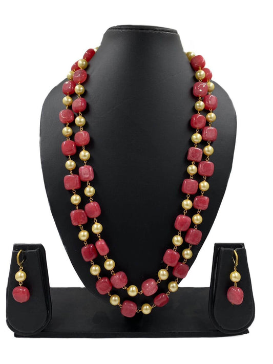 andcrafted Semi Precious double layered Pastel Pink Jade Beads Necklace